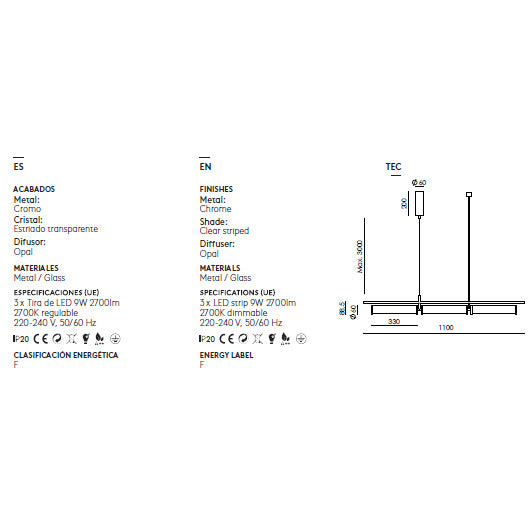 Numu Large Linear Pendant dimensions and technical details