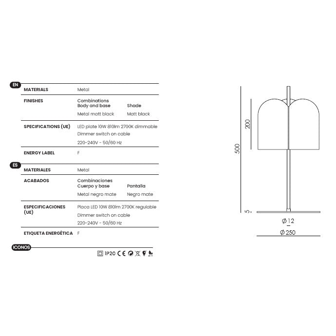 Oket Table Lamp dimensions and technical details