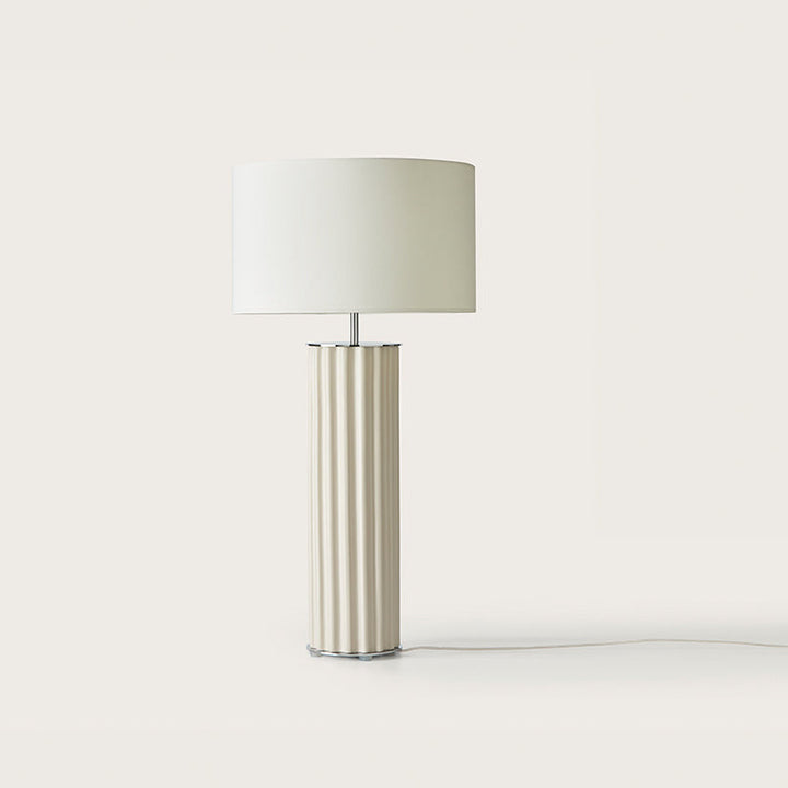 Onica Table Lamp with fluted cream ceramic column base and white drum shade, unlit, by Aromas del Campo