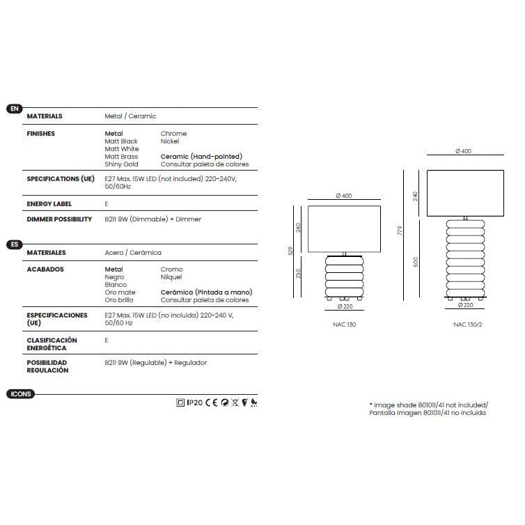 Onut Table Lamp dimensions and technical details