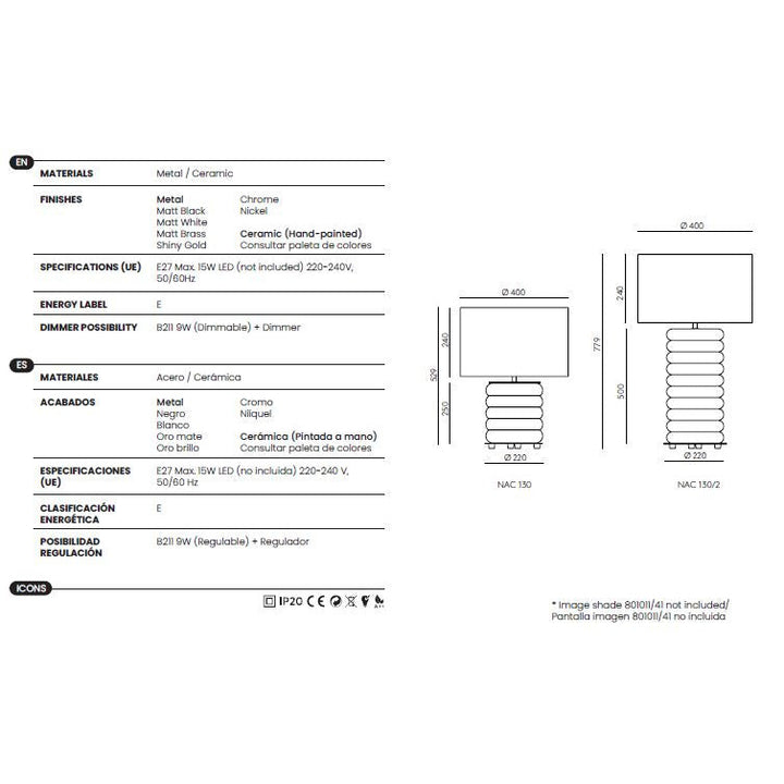 Onut Table Lamp dimensions and technical details