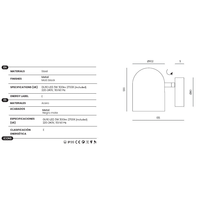 Pipe Wall Lamp dimensions and technical details