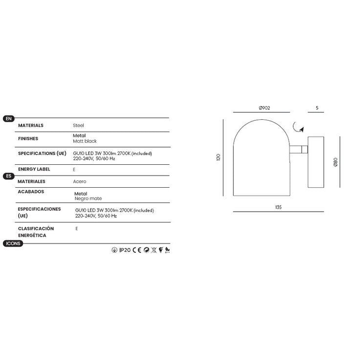 Pipe Wall Lamp dimensions and technical details