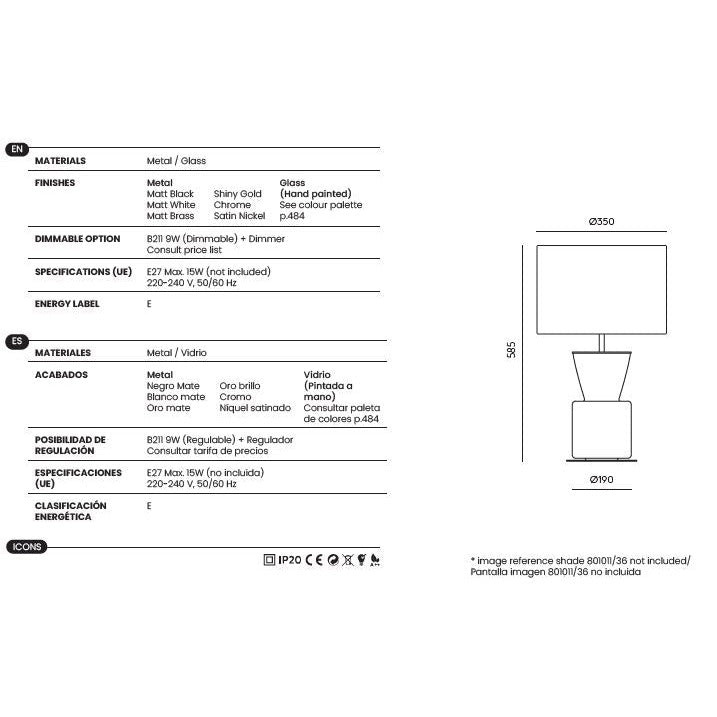 Ponn Table Lamp dimensions and technical details