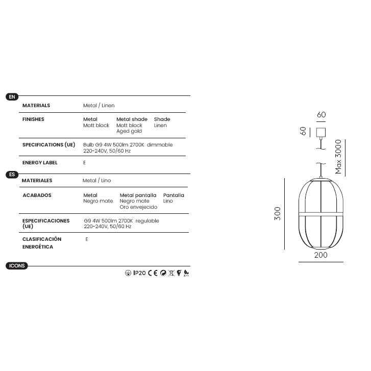 Pull Pendant dimensions and technical details