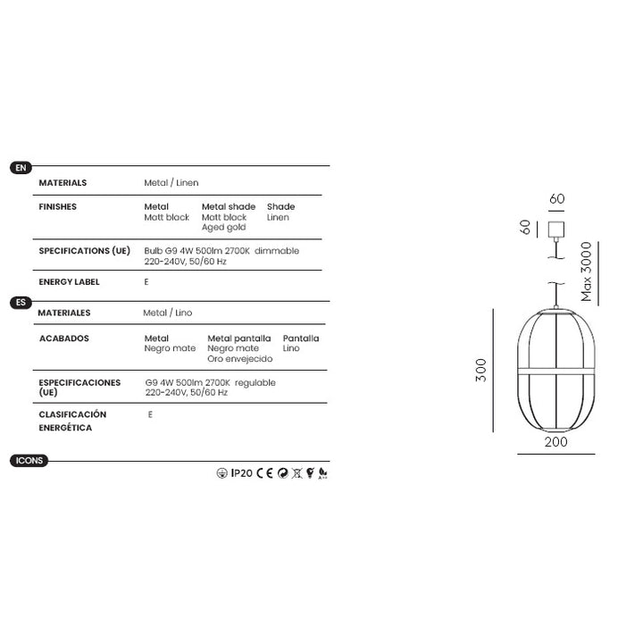 Pull Pendant dimensions and technical details