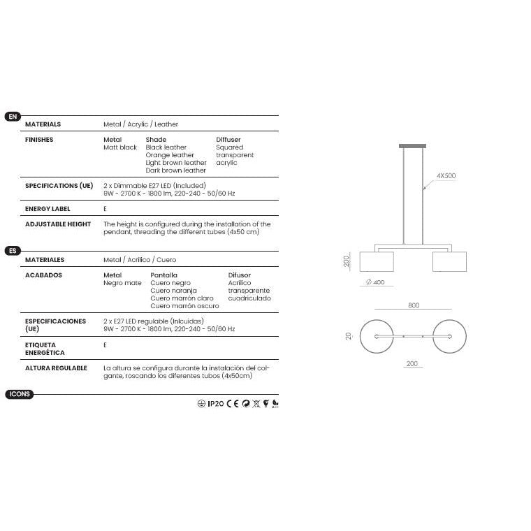 Rems Pendant Double dimensions and technical details
