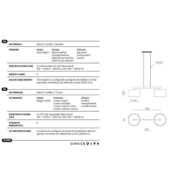 Rems Pendant Double dimensions and technical details