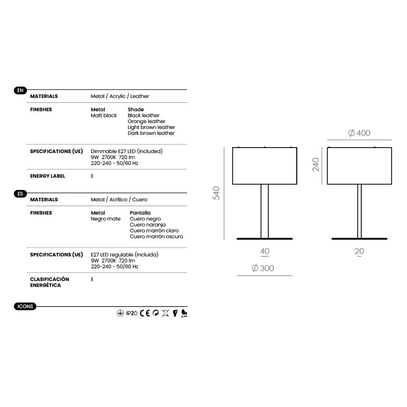 Rems Table Lamp dimensions and technical details