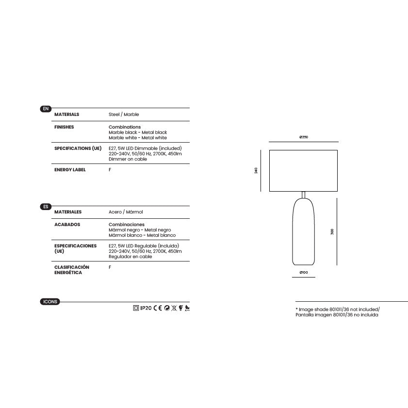 Shin Table Lamp dimensions and technical details