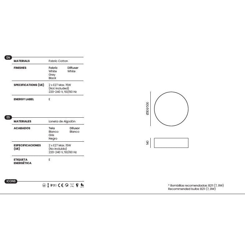 Tamb Ceiling Lamp, round, dimensions and technical details