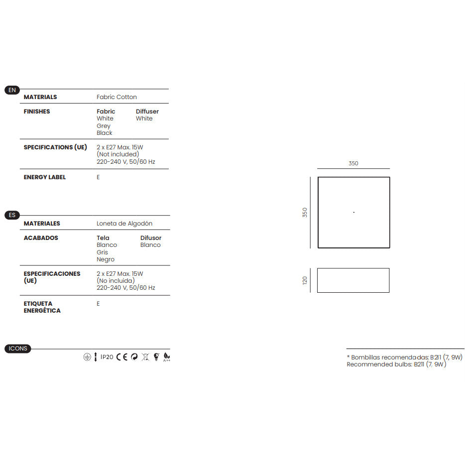 Tamb Ceiling Lamp, square, dimensions and technical details