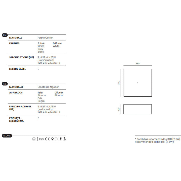 Tamb Ceiling Lamp, square, dimensions and technical details