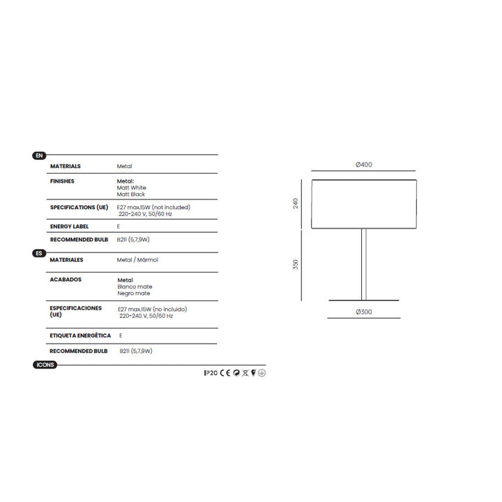 Tex Table Lamp dimensions and technical details