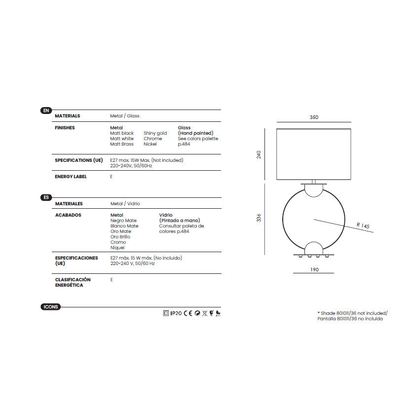 Tilla Table Lamp dimensions and technical details