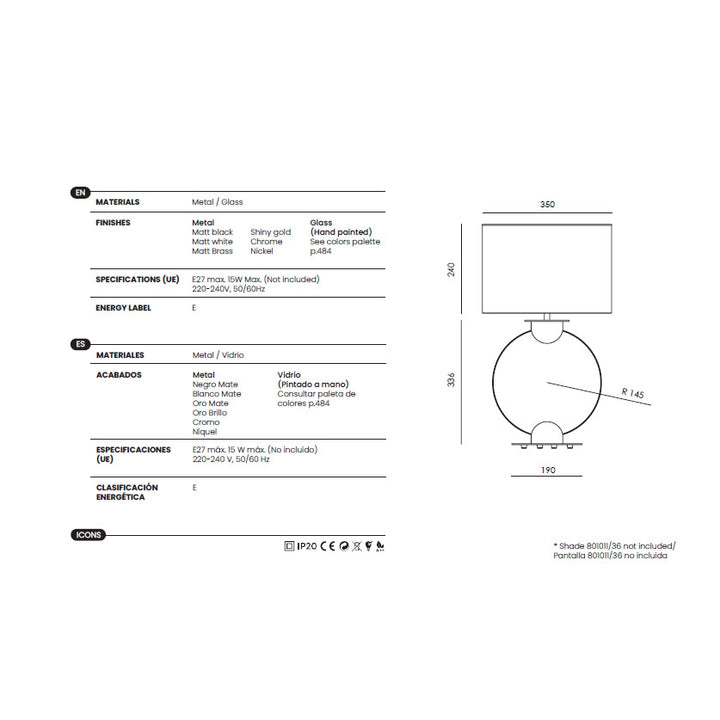 Tilla Table Lamp dimensions and technical details