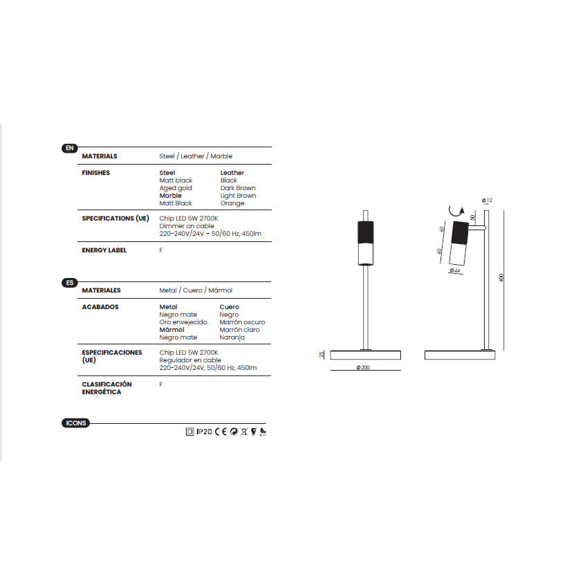 Tura C Table Lamp dimensions and technical details