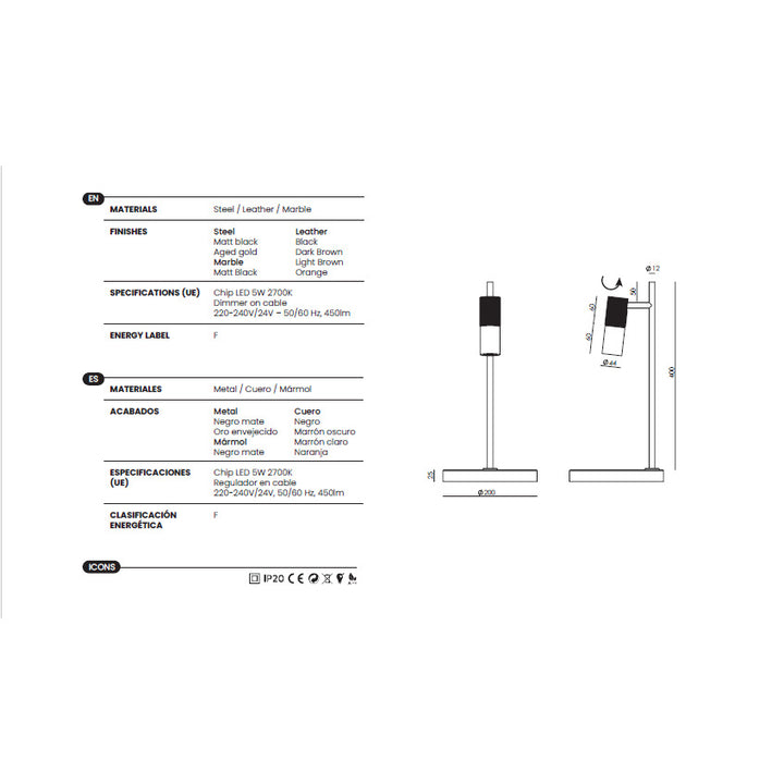 Tura C Table Lamp dimensions and technical details