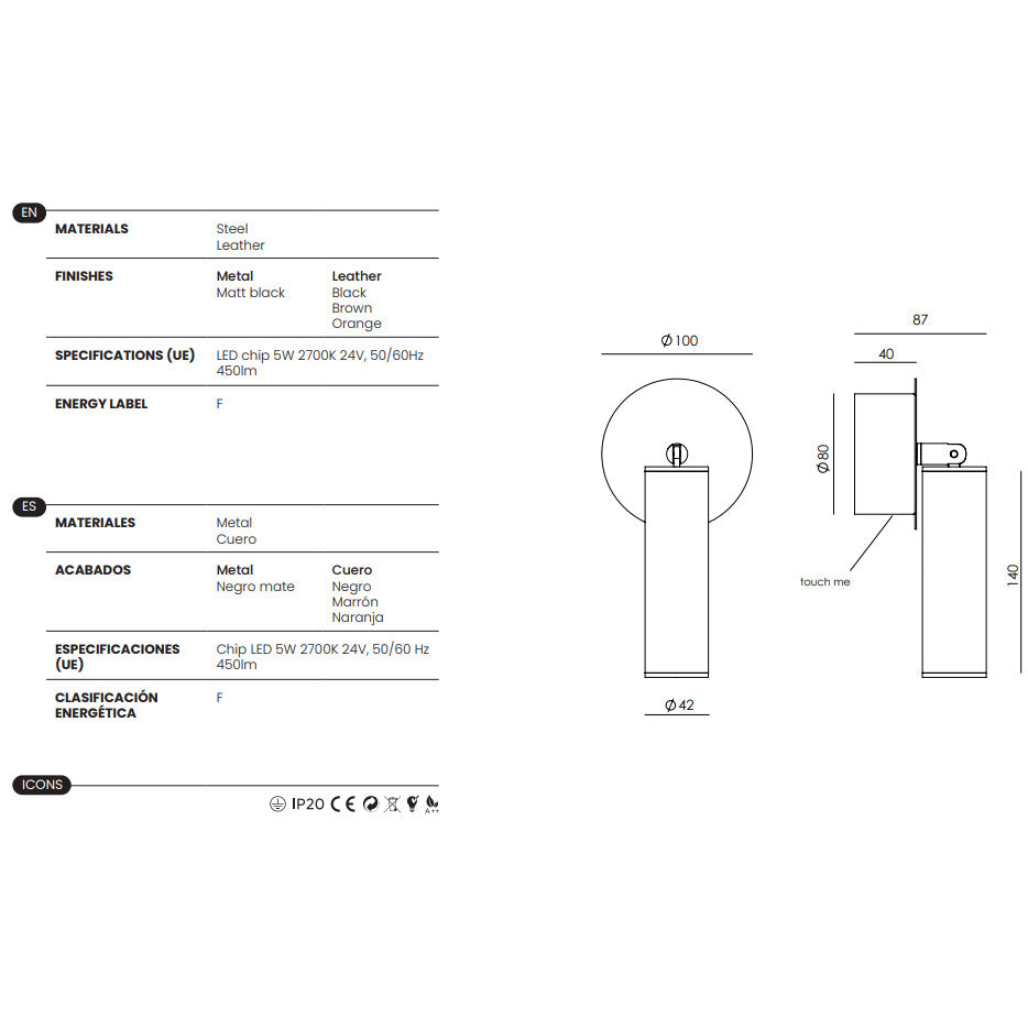 Tura Wall Lamp dimensions and technical details