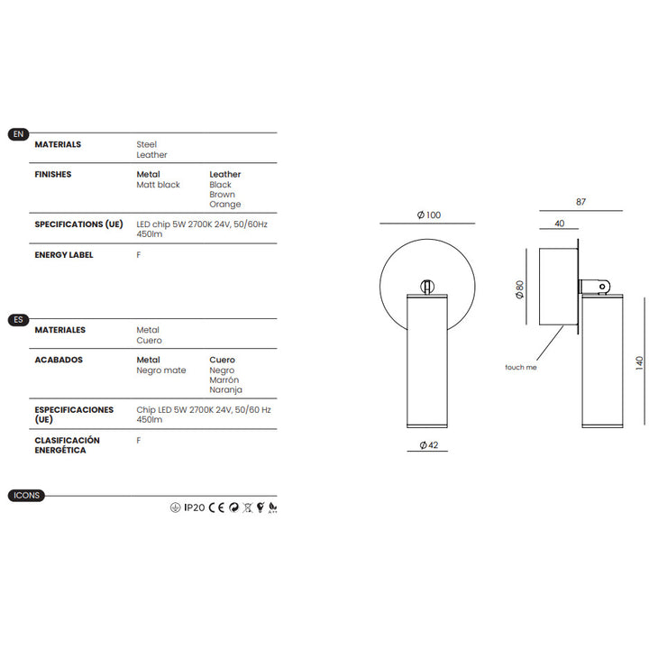 Tura Wall Lamp dimensions and technical details