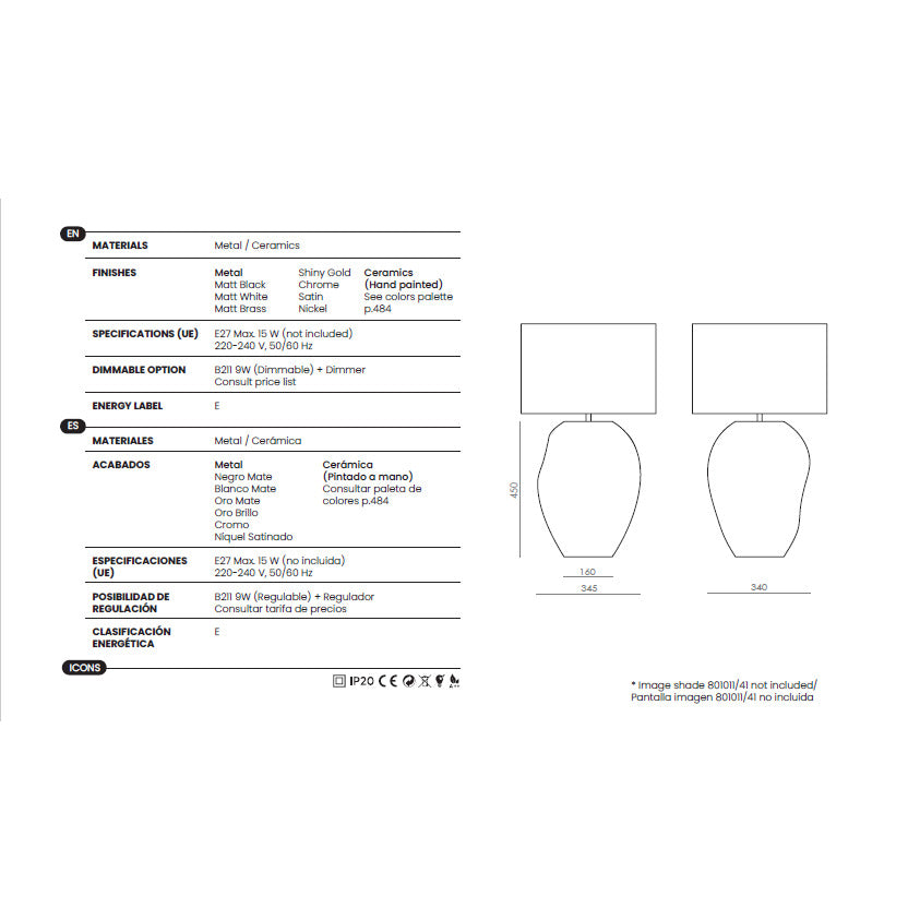 Ural Table Lamp dimensions and technical details