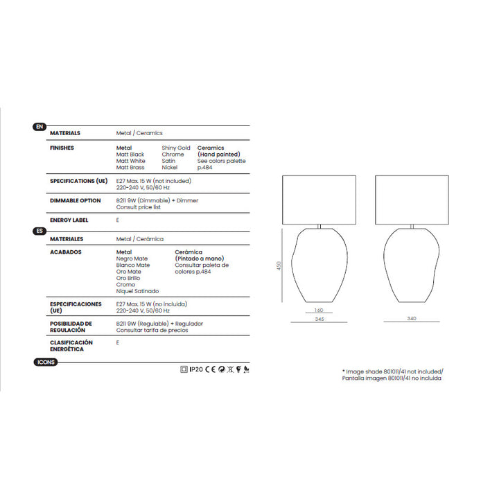 Ural Table Lamp dimensions and technical details