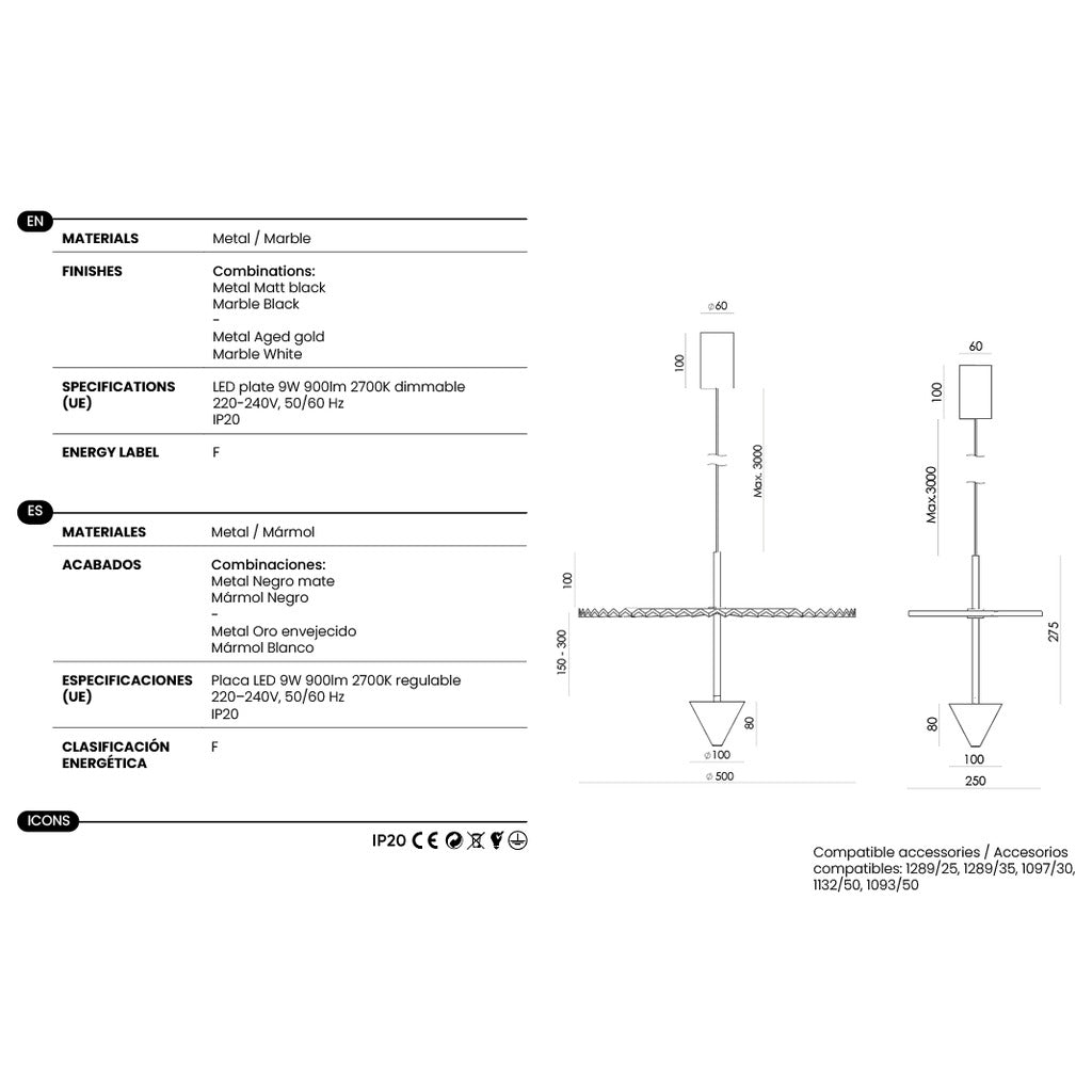Vant Pendant Lamp dimensions and technical details