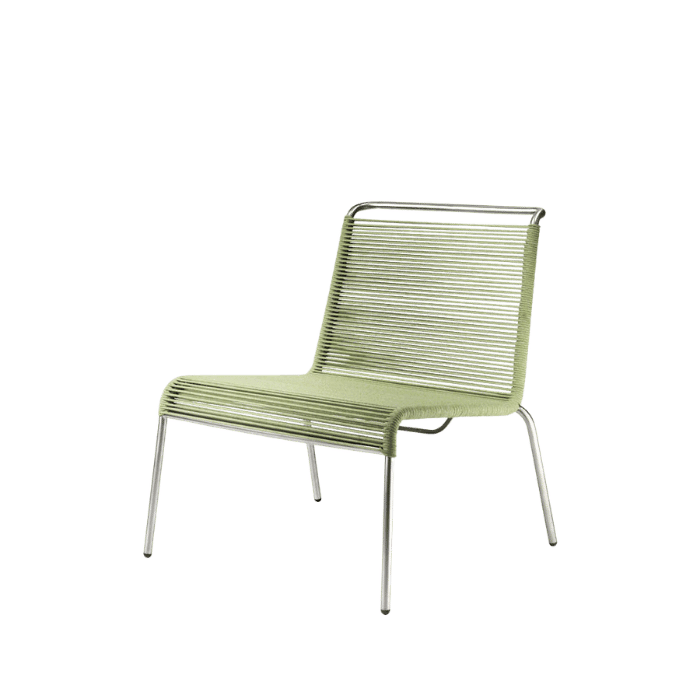 FDB Møbler M20L Teglgaard Lounge Cord Chair, Stainless Steel/Brushed Green