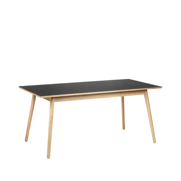 FDB Møbler C35B Dining Table, Nature Lacquered Oak/Black Linoleum