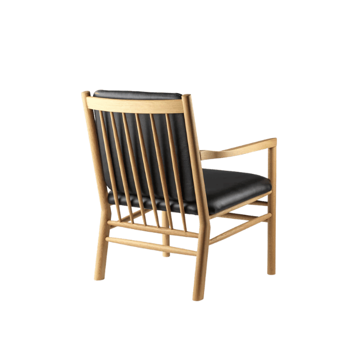FDB Møbler J147 Armchair, Nature Lacquered Oak/Black Leather