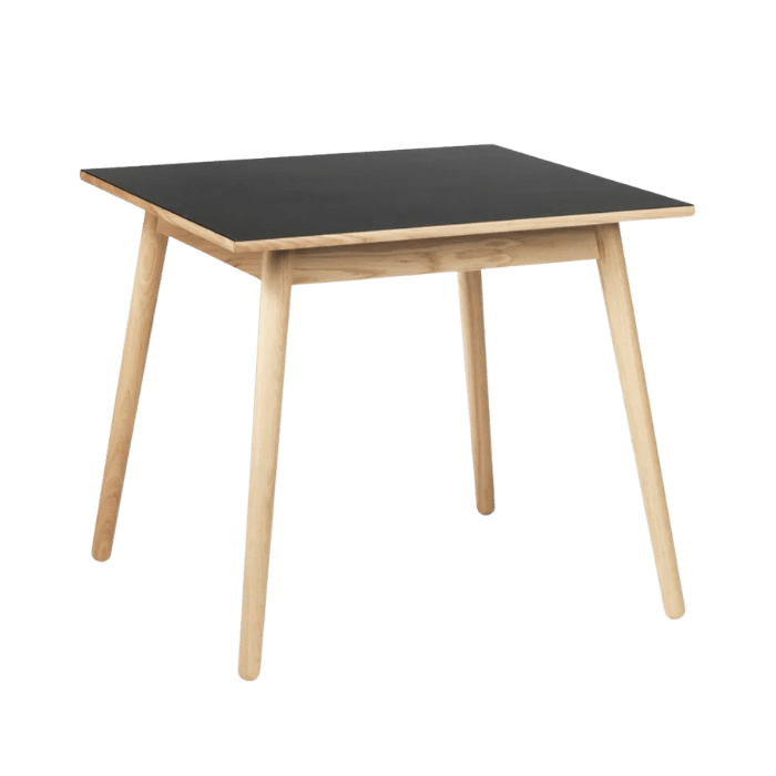FDB Møbler C35A Dining Table, Nature Lacquered Oak/Black Linoleum