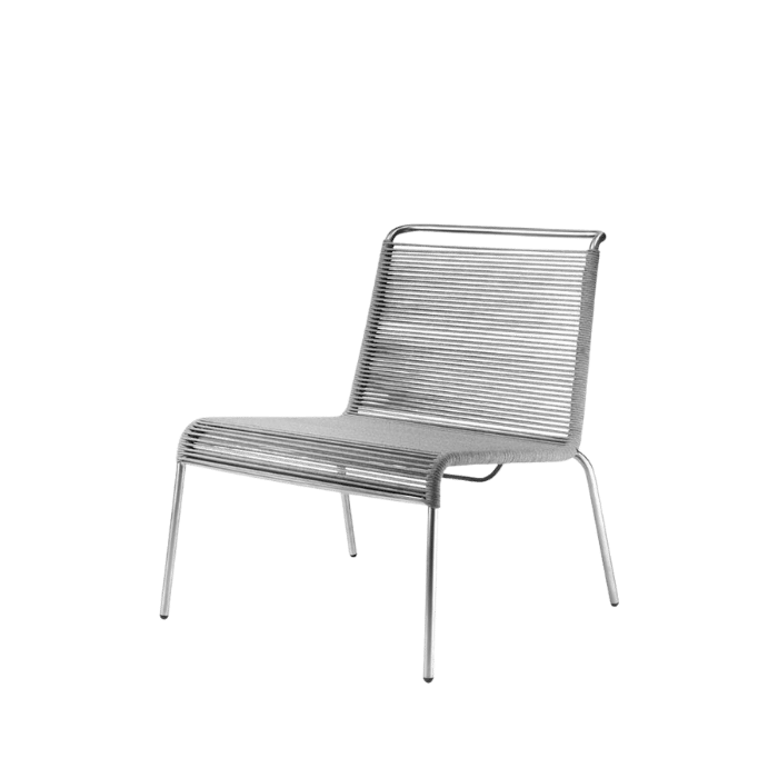 FDB Møbler M20L Teglgaard Lounge Cord Chair, Stainless Steel/Brushed Light Grey