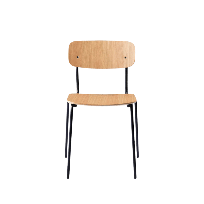 FDB Møbler J182 Holmen Stackable Chair, Black Steel/Nature Oak Veneer, Set of 4.