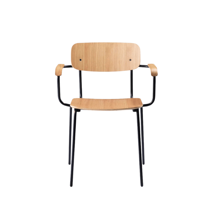 FDB Møbler J183 Holmen Stackable Chair w/Armrests, Steel Black Oak/Nature Veneer, Set of 4.