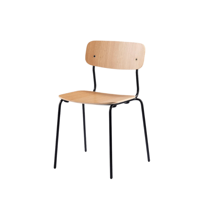 FDB Møbler J182 Holmen Stackable Chair, Black Steel/Nature Oak Veneer, Set of 4.