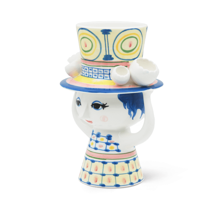 Bjørn Wiinblad Lady with Hat Vase, Blue, H: 8.1"