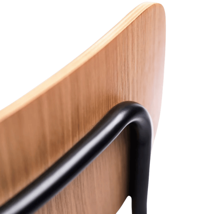 FDB Møbler J182 Holmen Stackable Chair, Black Steel/Nature Oak Veneer, Set of 4.