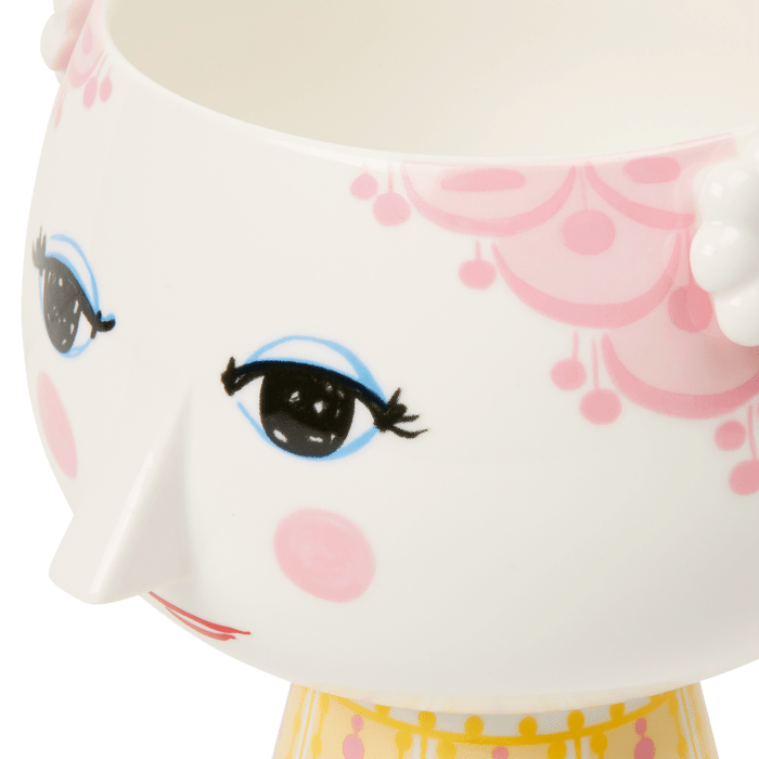 Bjørn Wiinblad Eva Flower Pot on Base, Pink/Yellow, H: 5.8"