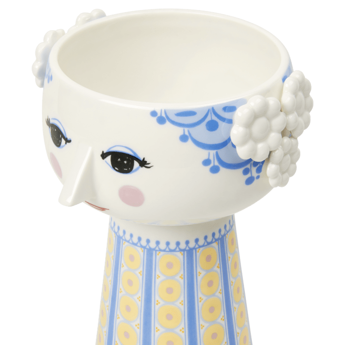 Bjørn Wiinblad Eva Vase, Light Blue/Yellow, H: 7.3"