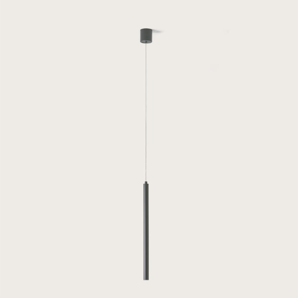 Mika Pendant Lamp in Matt Black, single slim tube on a fine cable with small ceiling canopy