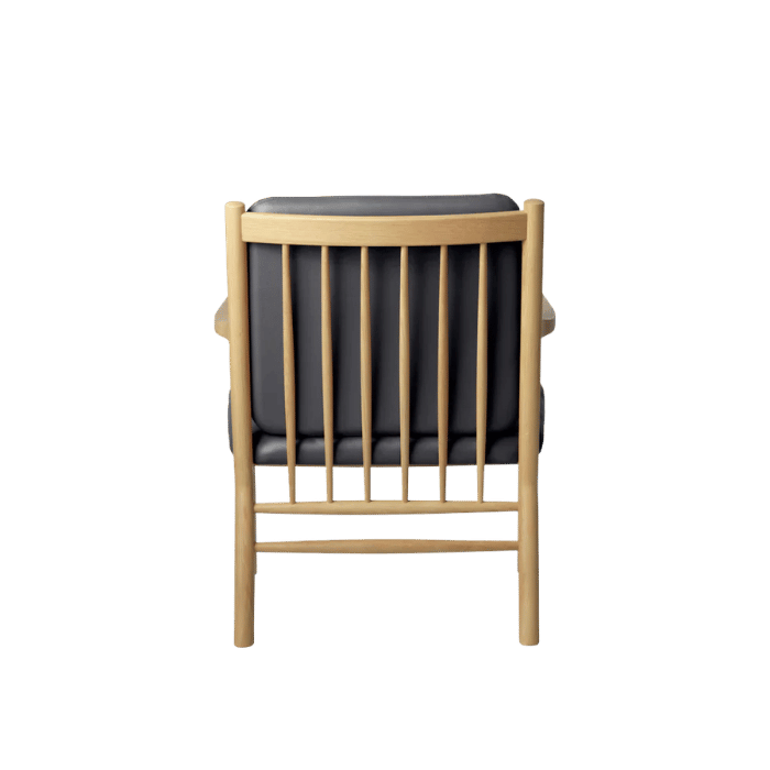 FDB Møbler J147 Armchair, Nature Lacquered Oak/Black Leather