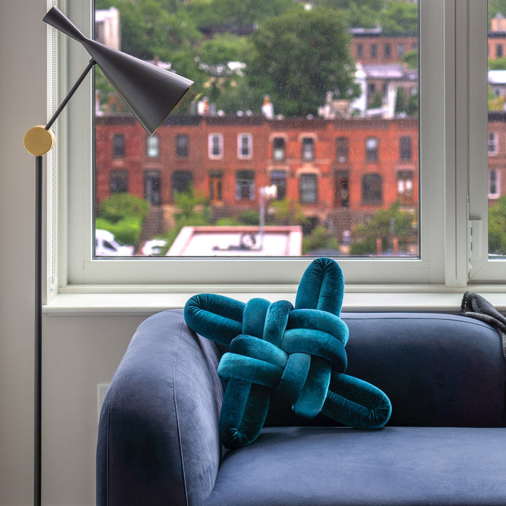 Velvet Knot Pillow Petrol