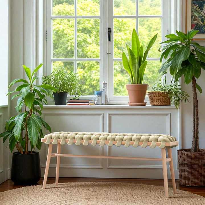 Velvet Woven Bench Ivory