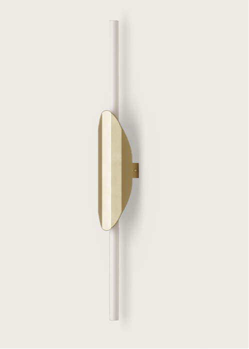 Modern wall sconces in a home interior with stairs and neutral walls.
