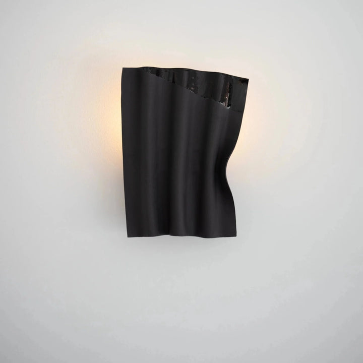 Drape Ceramic &amp; Brass Wall Light — Glaze Highlight — Black stoneware, straight-on view