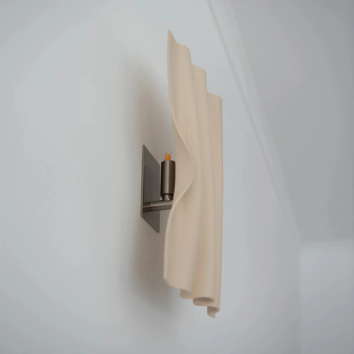 Drape Ceramic &amp; Brass Wall Light — Glaze Highlight — White stoneware, side angle