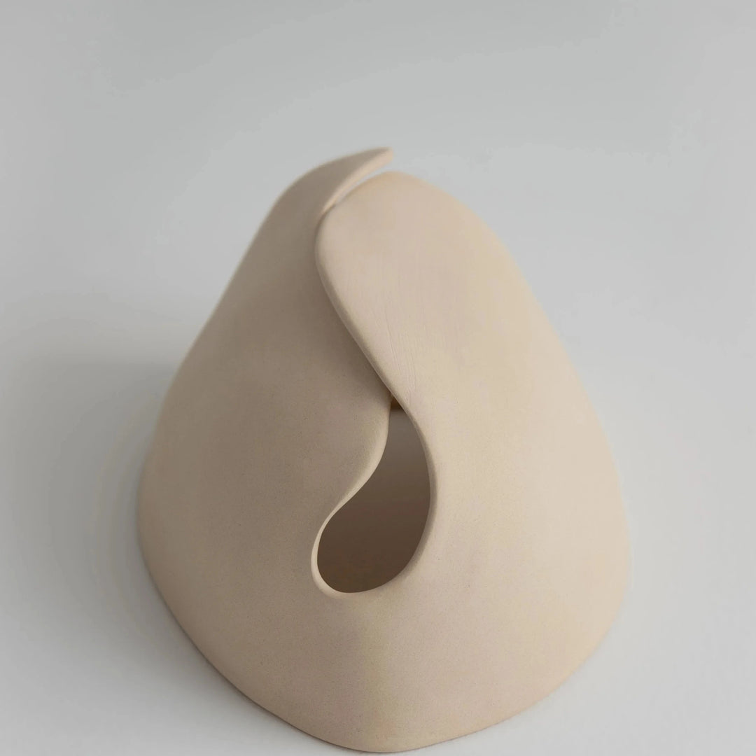 Sanctuary II Ceramic Wall Sconce — White Stoneware, tabletop view of the full sculptural form