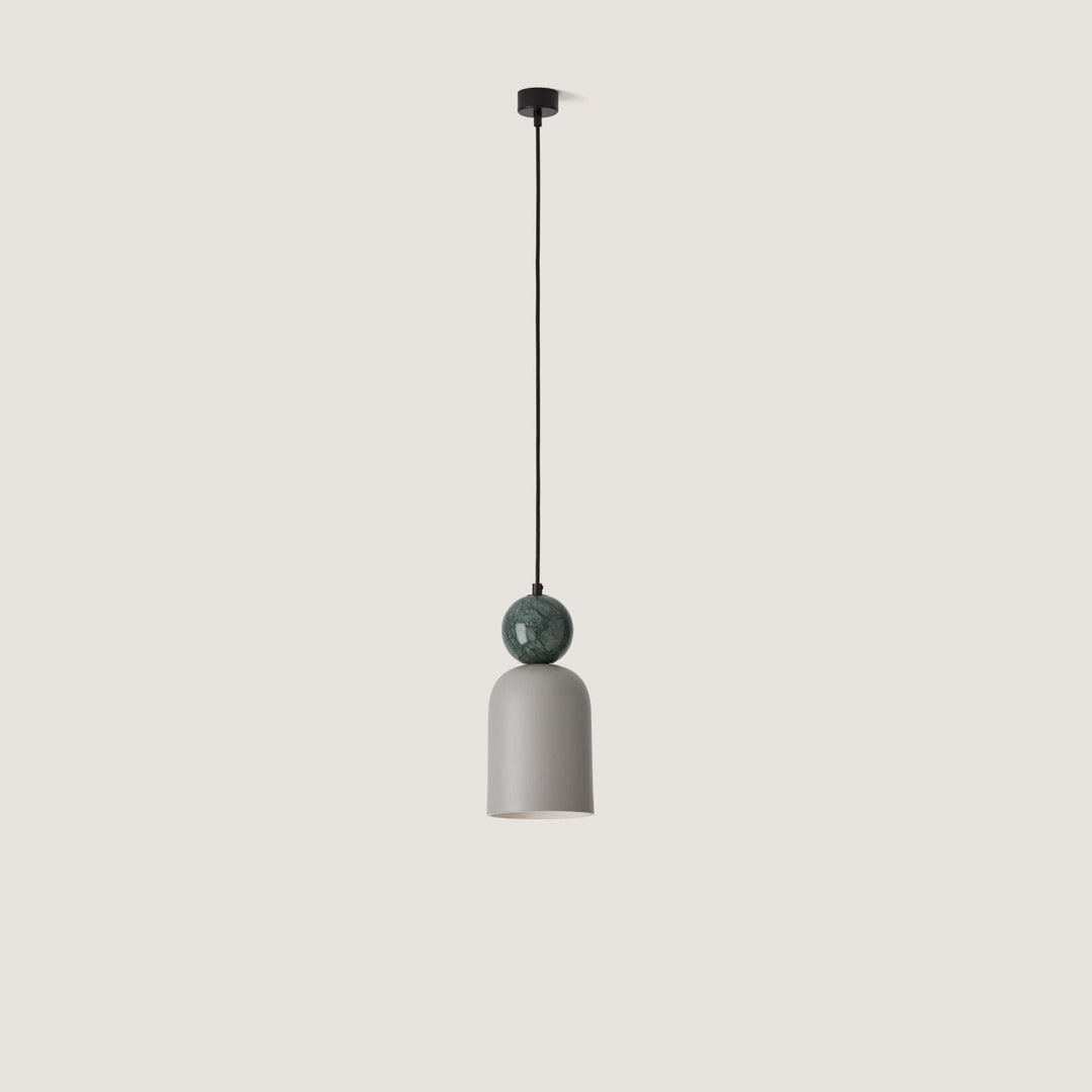 Pendant light with a gray shade on a white background