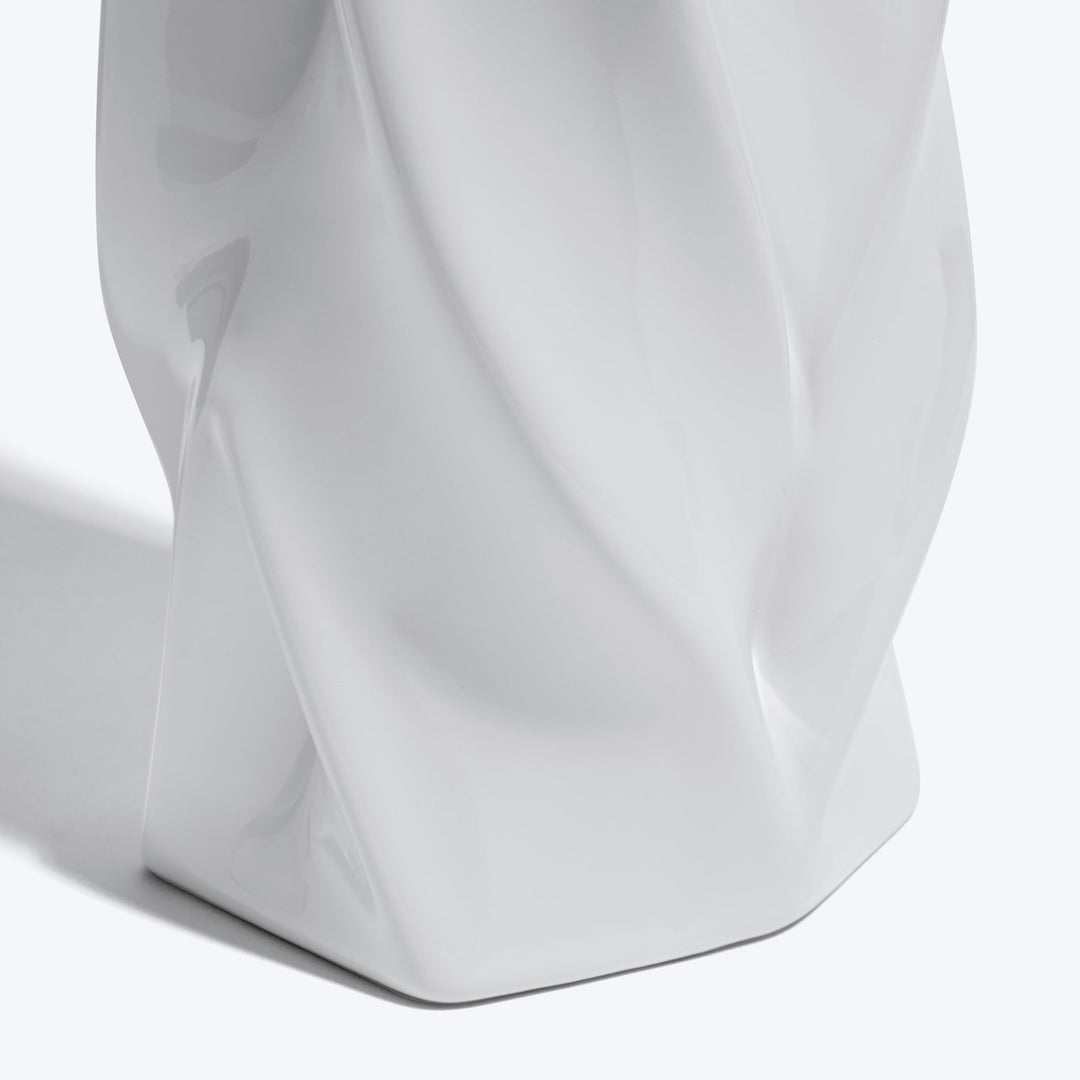 Braid Vase — close-up of the folded base of the Tall white porcelain vase