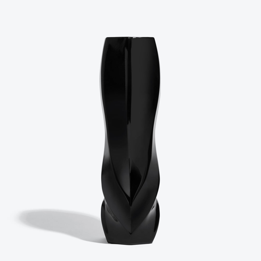 Braid Vase — Waist black porcelain vase, front view on a white background